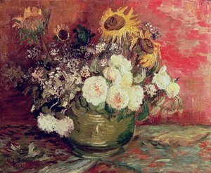 Sunflowers, Roses and Other Flowers in a Bowl